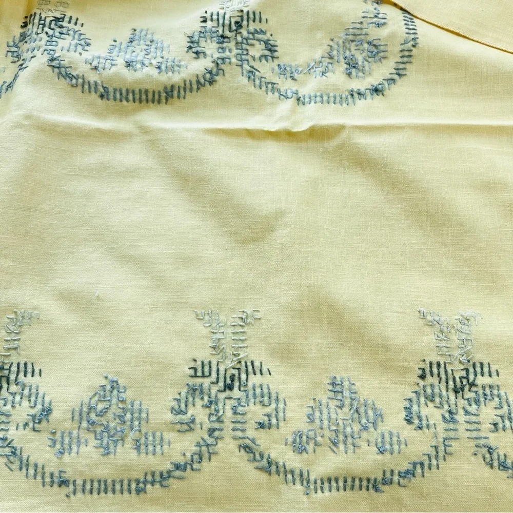 70”x50” Handmade Hand Embroidered Linen Tablecloth.